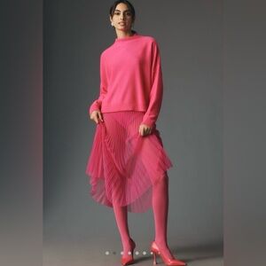 Anthropologie Sunburst Pleated Sheer Midi Skirt